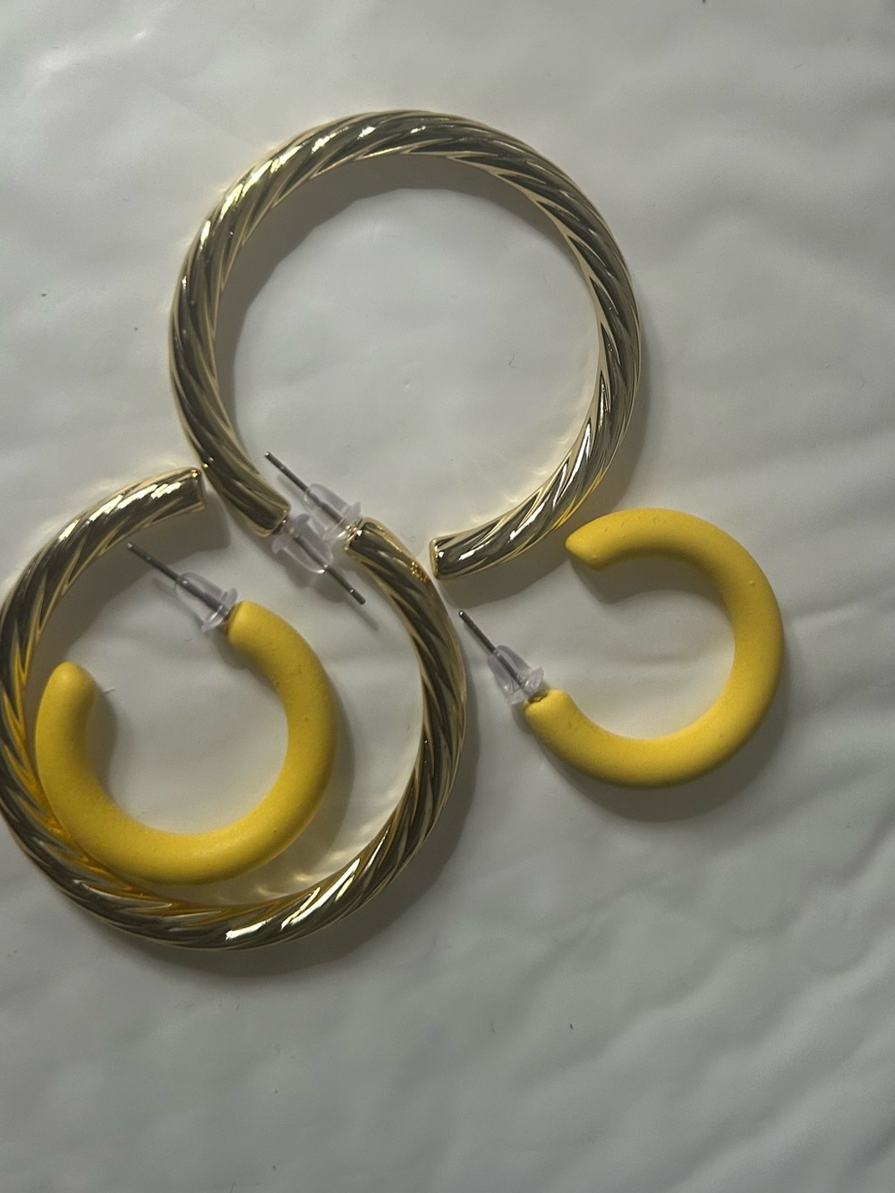 Gold Twisted Hoop Earrings with Yellow Resin Inner Hoops